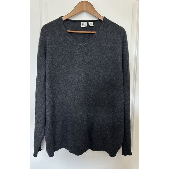 Field Gear FG Mens Sweater Large V Neck 100% Cashmere Gray Vintage *Flaw - Picture 1 of 11